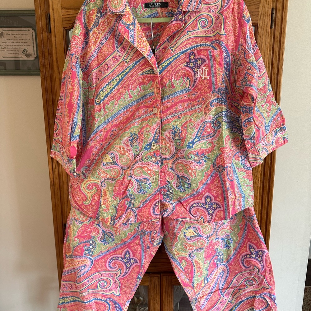 Ralph Lauren Paisley Women's Cropped Pants Pajama set - Pink and Green